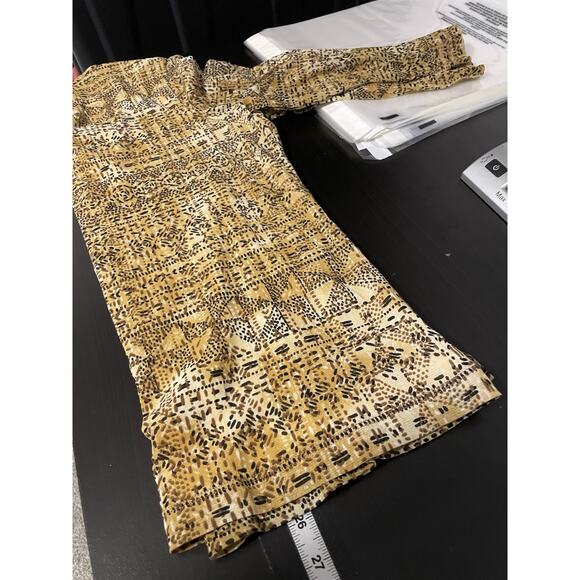 Chicos Womens Top Size 2 US Large Brown Abstract Print Mesh Stretch Boho Artsy - Picture 5 of 6